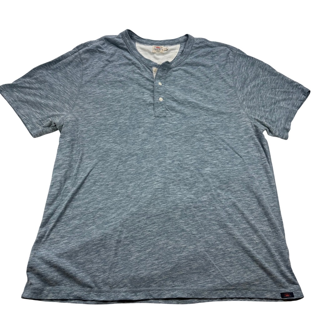 Faherty Brand Mens XXL Blue Slub Knit Short Sleeve Henley Shirt Marled Casual